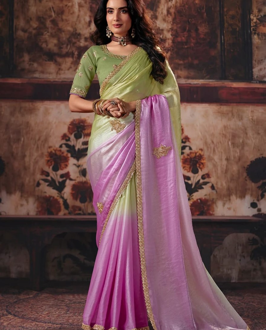 1005 - Pink & Green Designer Style Festive Wear Saree